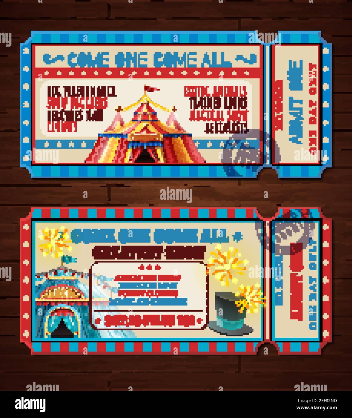 Travel circus retro entry tickets 2 banners set with with magic show ...