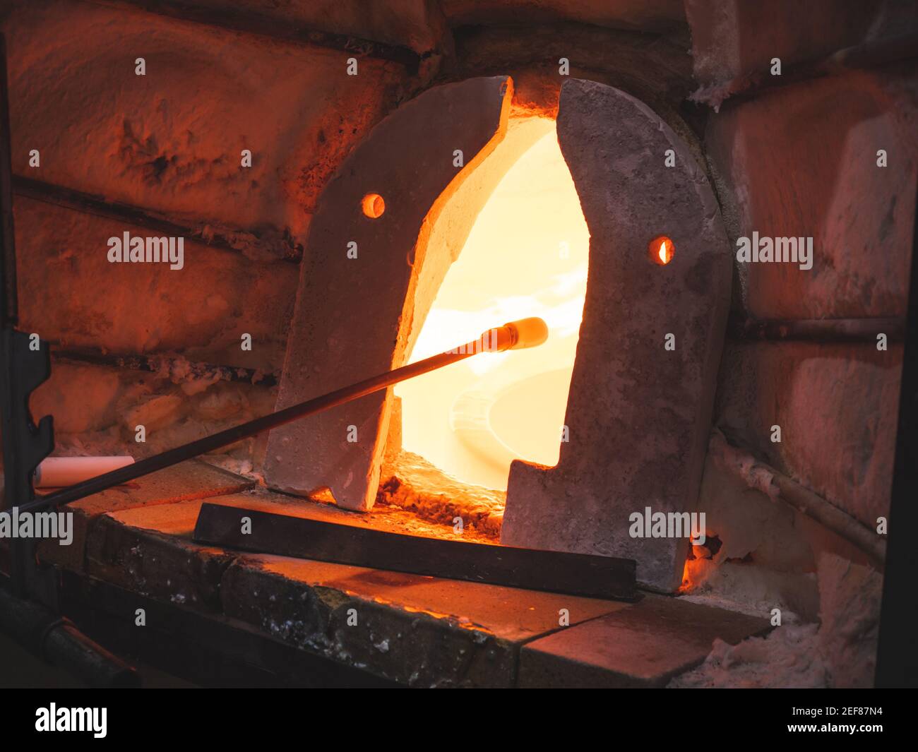 Glass blowing furnace and traditional tools at a glass makers
