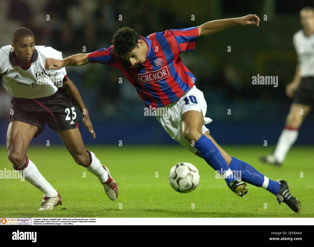 Football Fulham V Hajduk Split Uefa Cup 1st Round 2nd Leg 3 10 02 Hajduk Split S Mario Carevic Is Watched By Fulham S Abdeslam Ouaddou Mandatory Credit Action Images John Sibley Stock Photo Alamy Football Fulham V Hajduk Split Uefa Cup 1st Round 2nd Leg 3 10 02 Hajduk Split S Mario Carevic Is Watched By Fulham S Abdeslam Ouaddou Mandatory Credit Action Images John Sibley Stock Photo Alamy