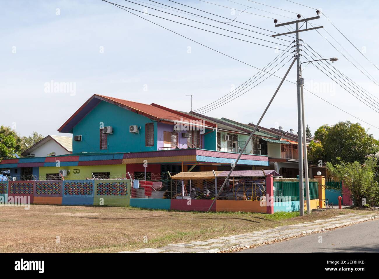 Kota Kinabalu, Malaysia. Street view with colorful living houses Stock Photo
