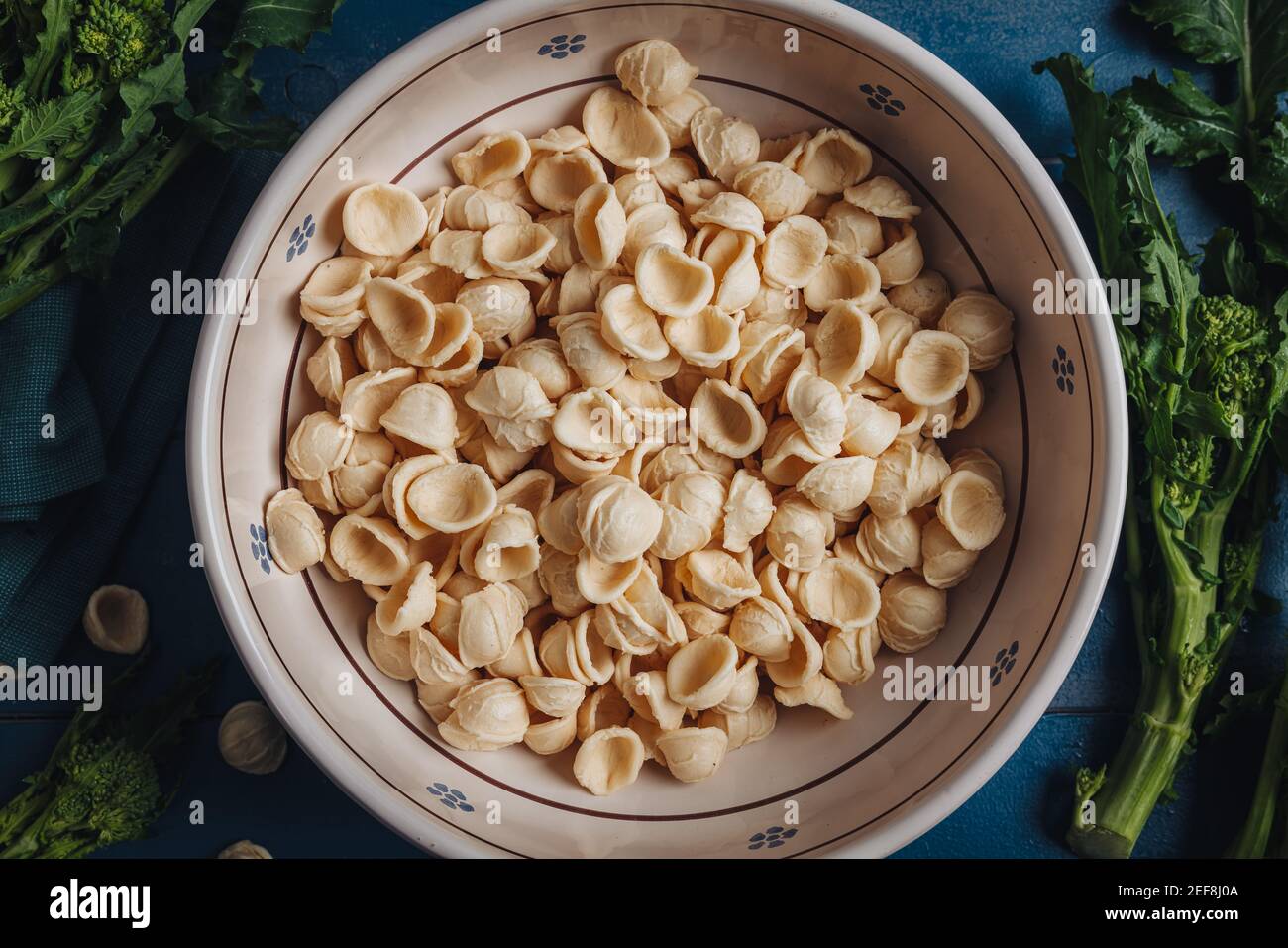 Traditional apulian dish with orecchiette shaped pasta and turnip tops vegetables Stock Photo