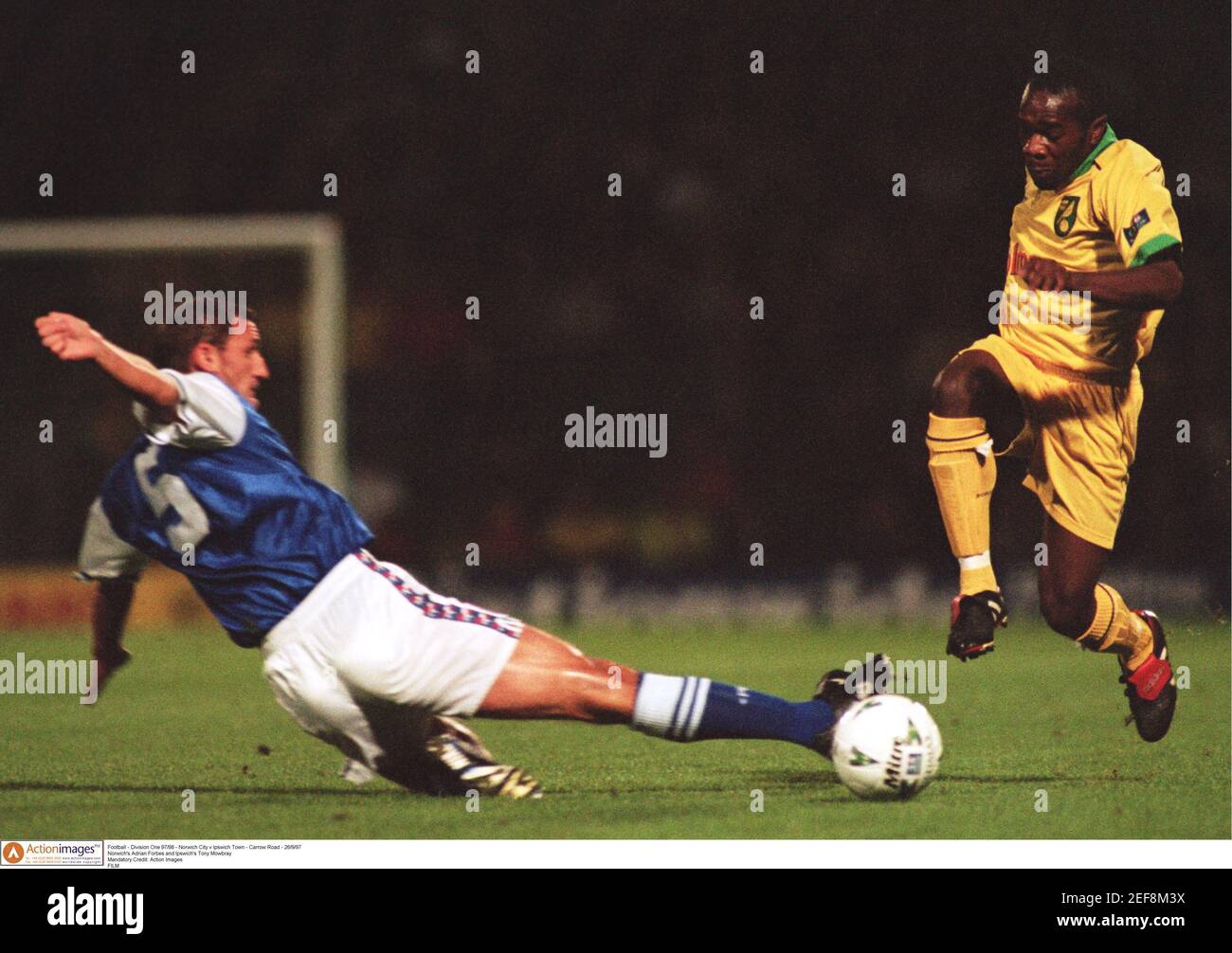 Football - Division One 97/98 - Norwich City v Ipswich Town - Carrow Road - 26/9/97  Norwich's Adrian Forbes and Ipswich's Tony Mowbray  Mandatory Credit: Action Images   FILM Stock Photo