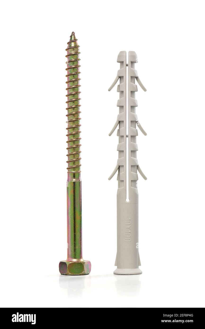 Plastic dowel and screw close up, isolated, photo stacking Stock Photo Alamy