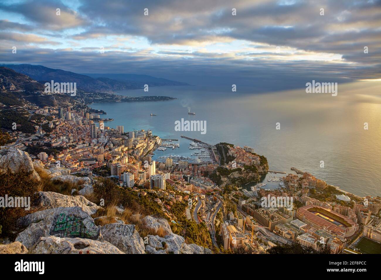 View of Montecarlo from the Tete de Chien, Principality of Monaco Stock ...