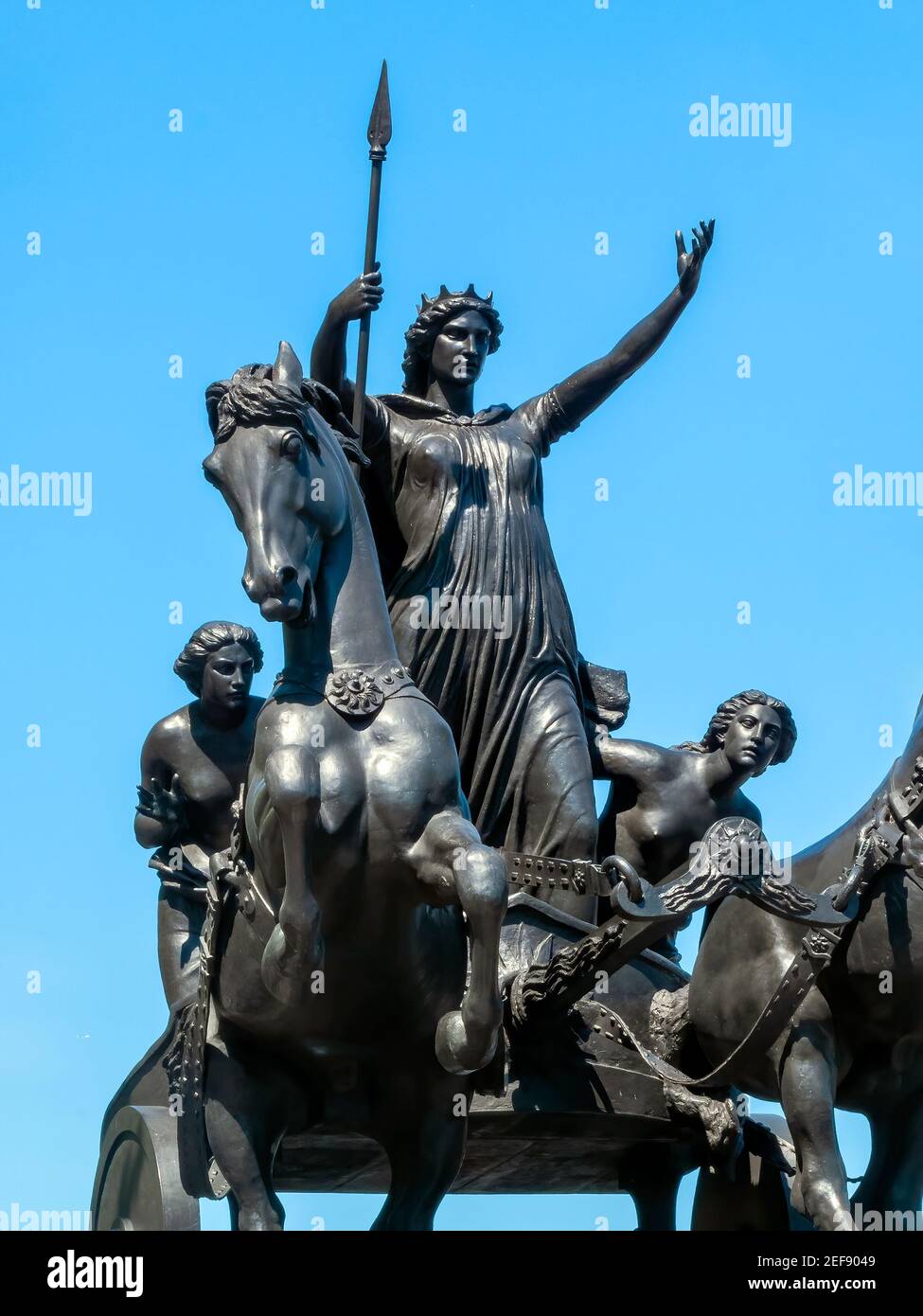 Boudicea and Her Daughters bronze monument statue erected in 1902 at the end of Westminster Bridge in London England UK, the queen was also known as B Stock Photo
