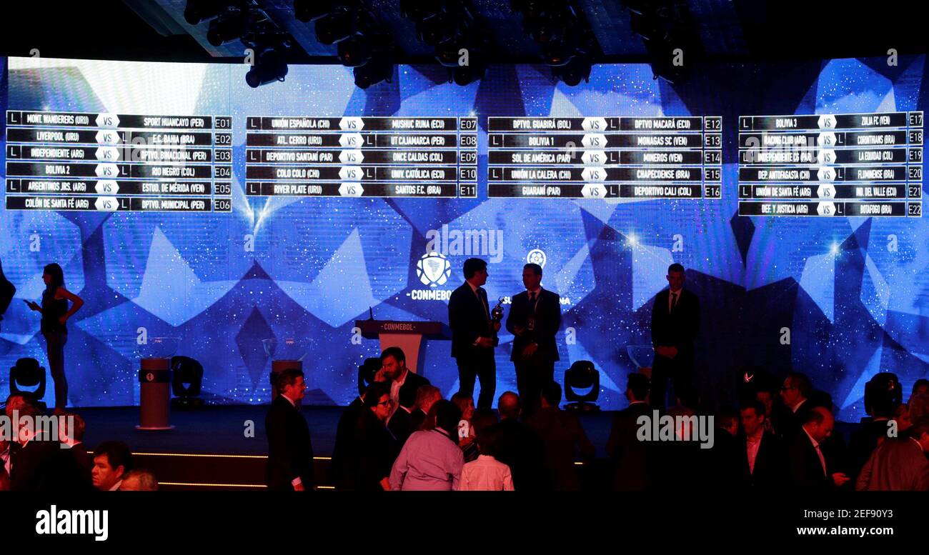 Soccer Football - 2019 Copa Libertadores and Copa Sudamericana Draw - CONMEBOL Headquarters, Luque, Paraguay - December 17, 2018   General view of the draw displayed for the Copa Sudamericana 2019  REUTERS/Jorge Adorno Stock Photo