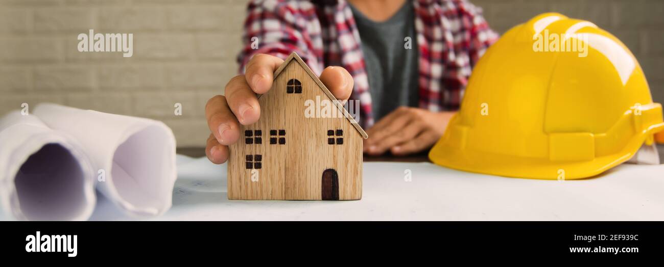 real estate, engineer show small house, architect and builder concept