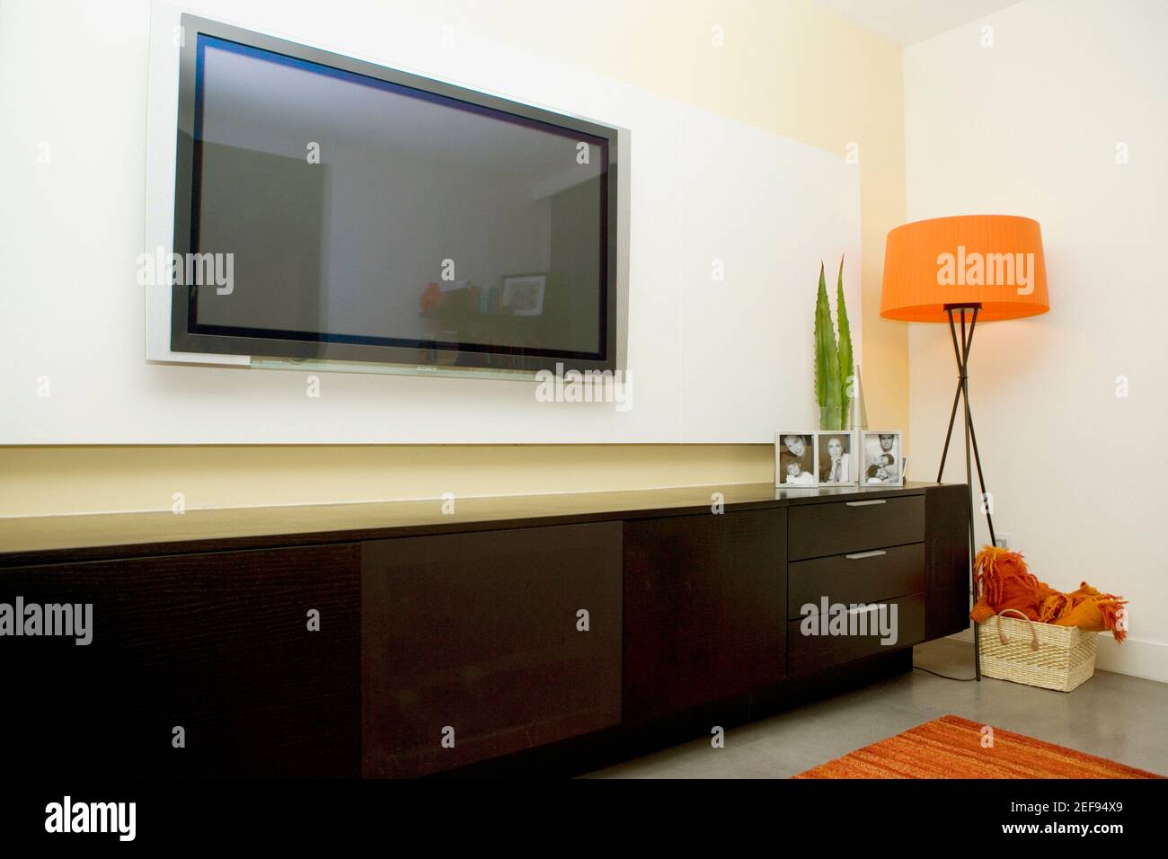 Flat panel television in a living room Stock Photo