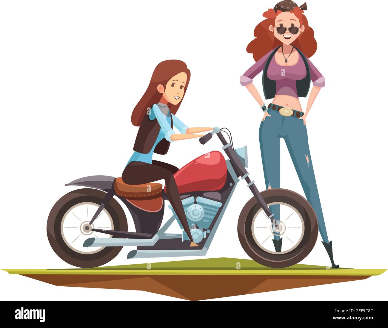 Retro cartoon rider composition of two doodle style pretty female characters  and roadster motorbike flat image vector illustration Stock Vector Image &  Art - Alamy
