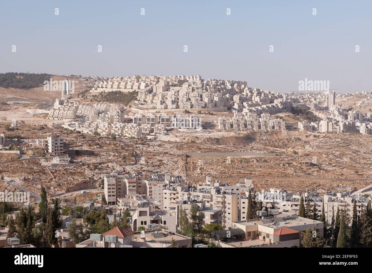 Hilltop jewish settlement Har Homa, viewed from  Bethlehem, Palestine Stock Photo