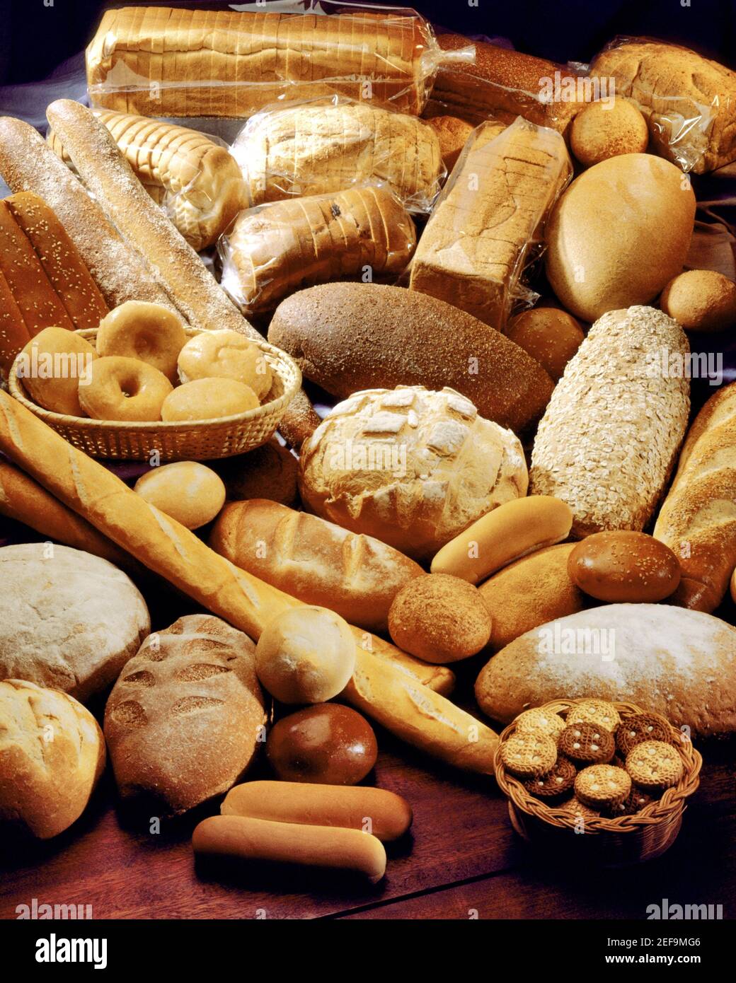High angle view of assorted breads on a table Stock Photo