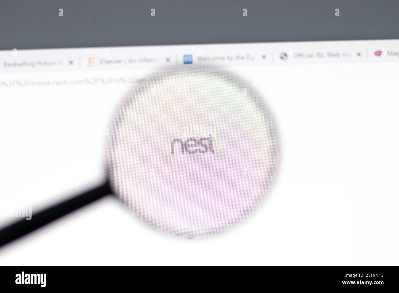New York, USA - 15 February 2021: nest website in browser with company logo, Illustrative Editorial Stock Photo