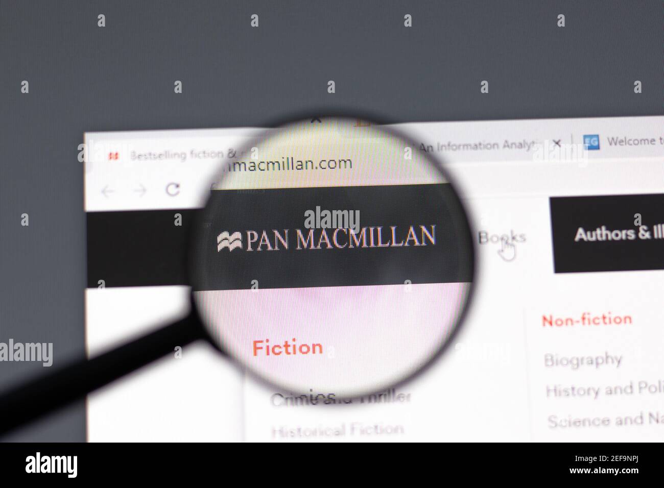 New York, USA - 15 February 2021: Pan Macmillan website in browser with company logo, Illustrative Editorial Stock Photo