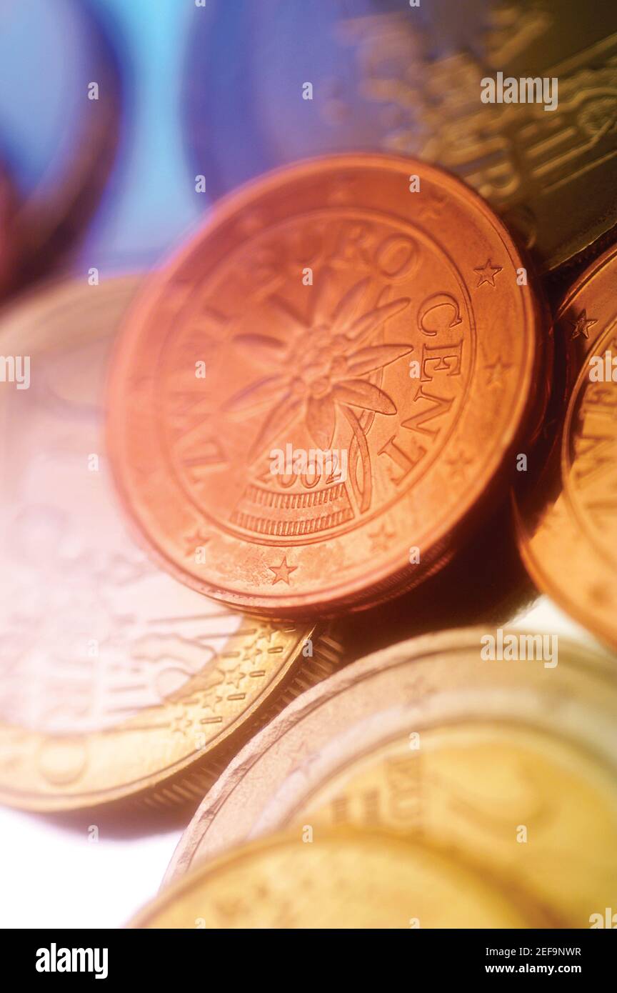 Close-up of Eurocent coins Stock Photo