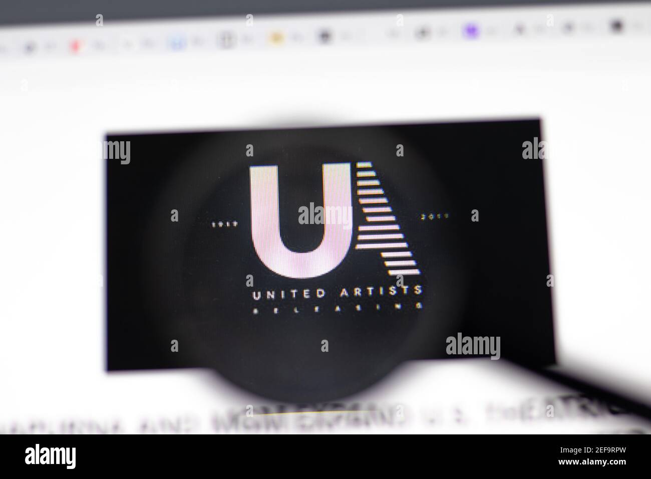 New York, USA - 15 February 2021: United Artists website in browser with company logo, Illustrative Editorial Stock Photo