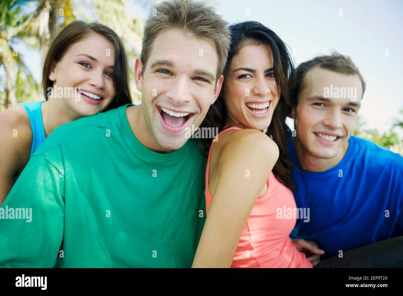 Portrait of two young couples smiling Stock Photo