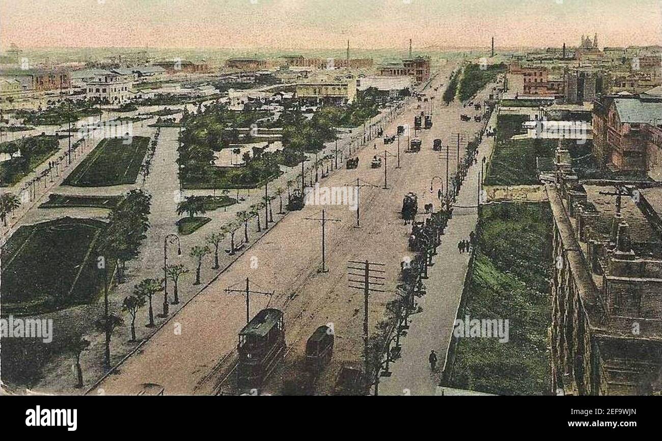 View of Avenida Paseo Colón in Buenos Aires around 1905 , from the Casa Rosada facing the south . It is the place in which then build the Ministry of Defense , and silos in Puerto Madero . Dated, circa 1905 Stock Photo
