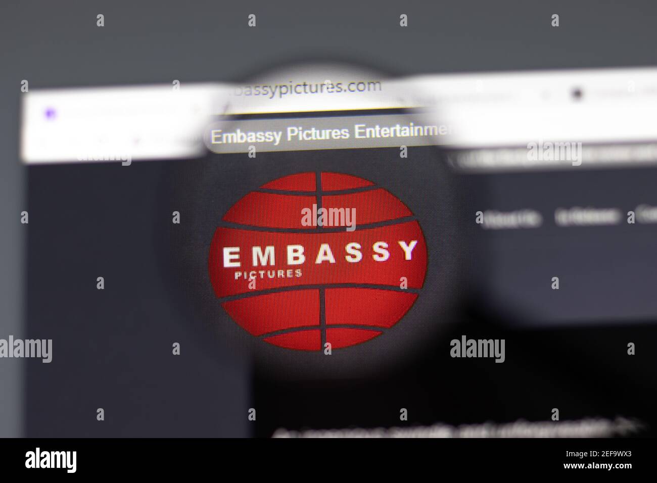 New York, USA - 15 February 2021: Embassy Pictures website in browser with company logo, Illustrative Editorial Stock Photo