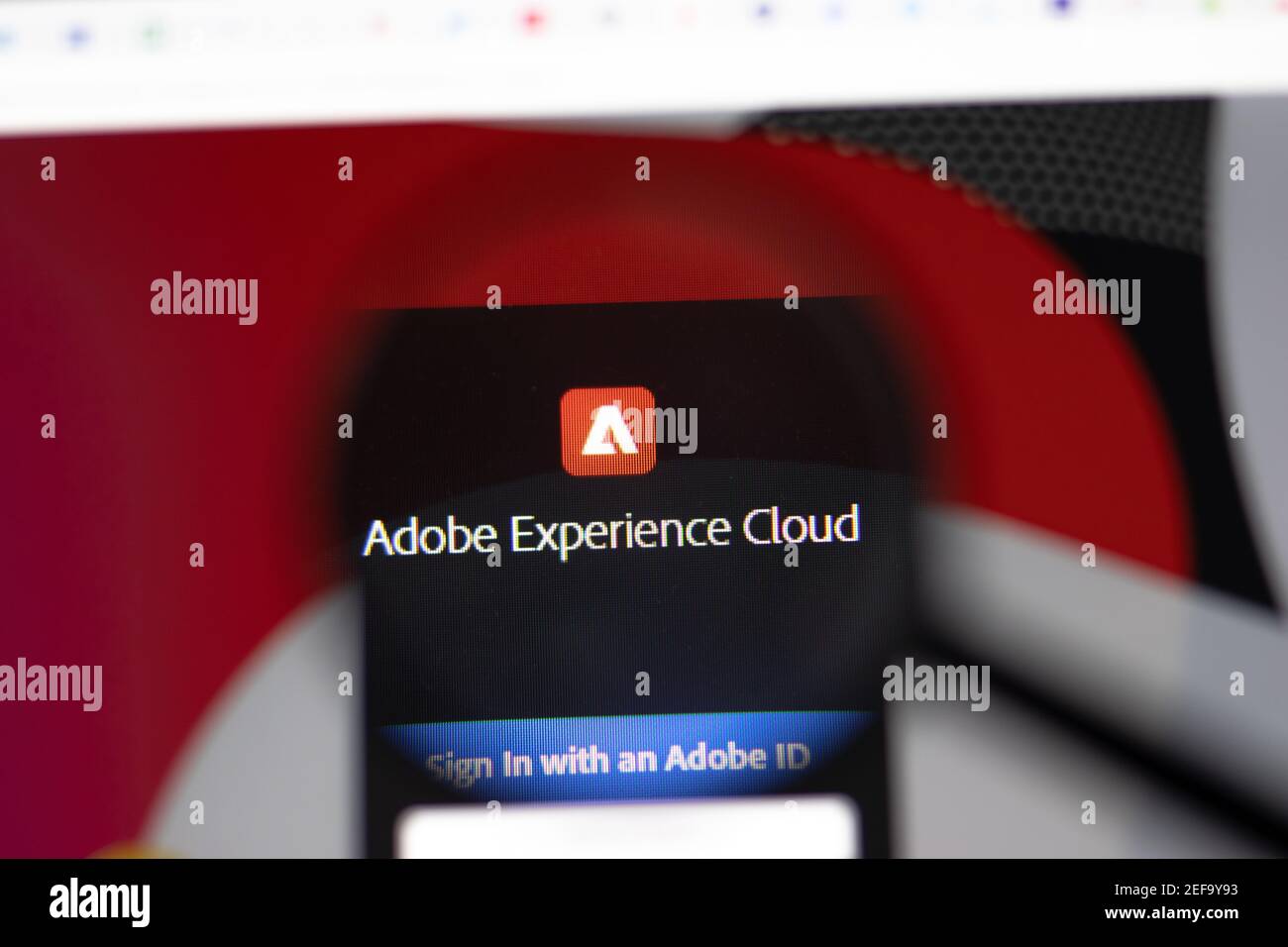 New York, USA - 15 February 2021: Adobe Experience Cloud website in browser with company logo, Illustrative Editorial Stock Photo