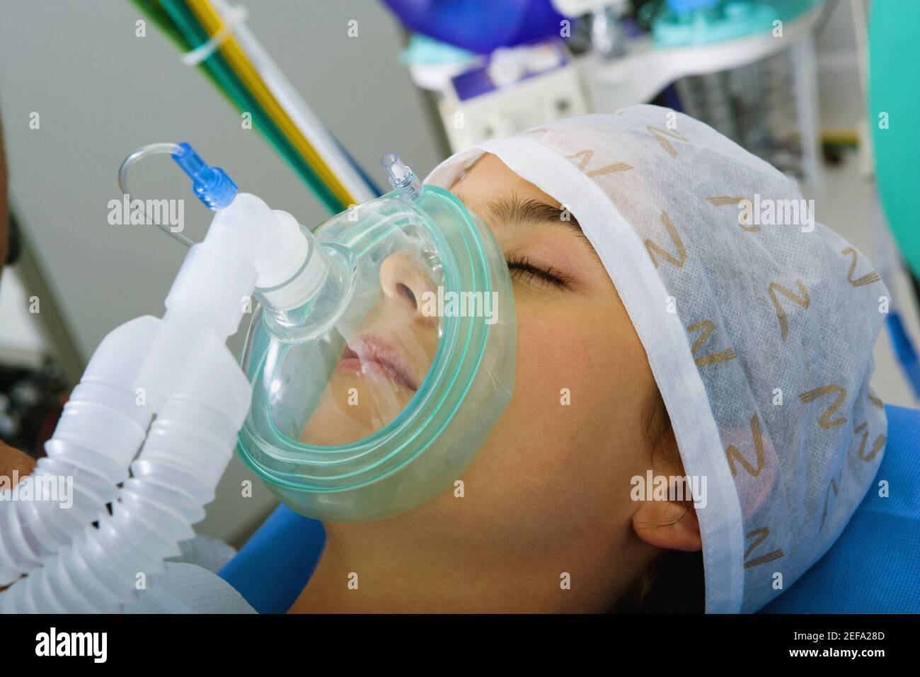 Closeup of a female patient wearing an oxygen mask Stock Photo Alamy
