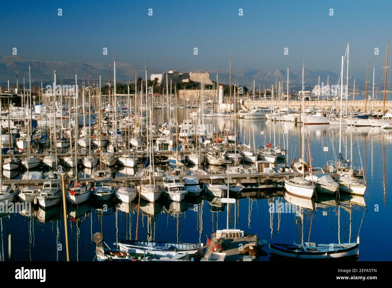 Large group of sailboats docked at Antibes/Cote DÅ½Azur, France Stock Photo