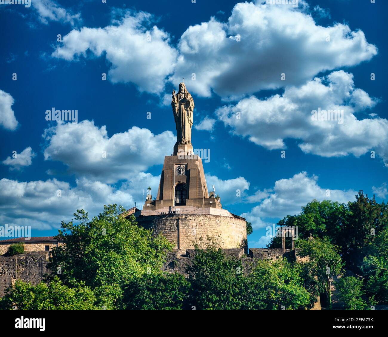 big statue of Jesus in San Sebastian, in Urgull mountain, overlooking the city, San Sebastian, Spain Stock Photo