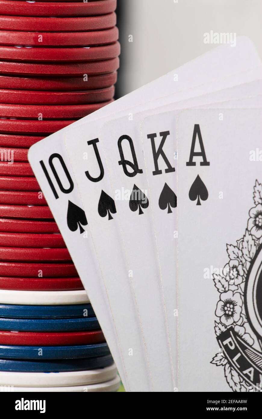 Close-up of the poker of spades with a stack of gambling chips Stock ...