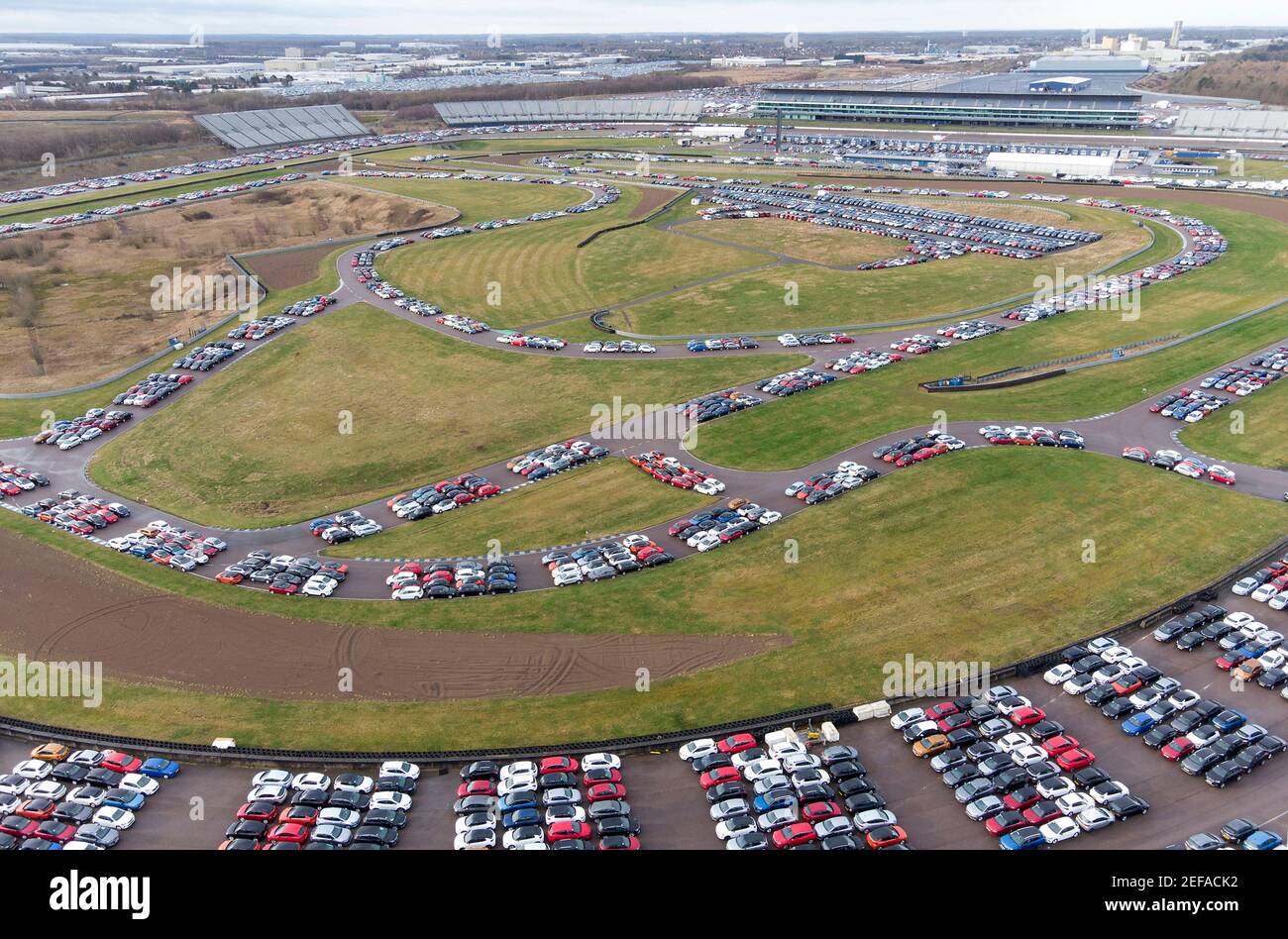 Thousands of cars parked at the Rockingham Logistics Hub in Corby