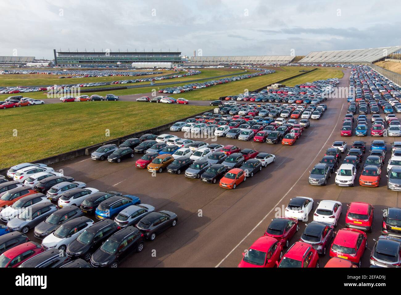Thousands of cars parked at the Rockingham Logistics Hub in Corby