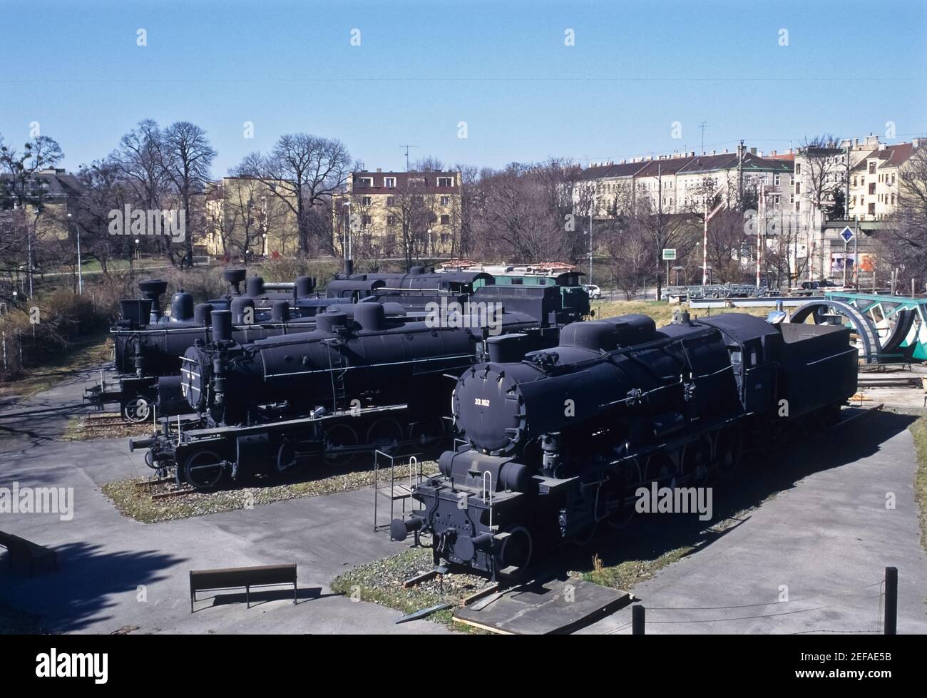 Wien, Technisches Museum, Dampfloks im Freigelände, historische Aufnahme, 1985 Stock Photo