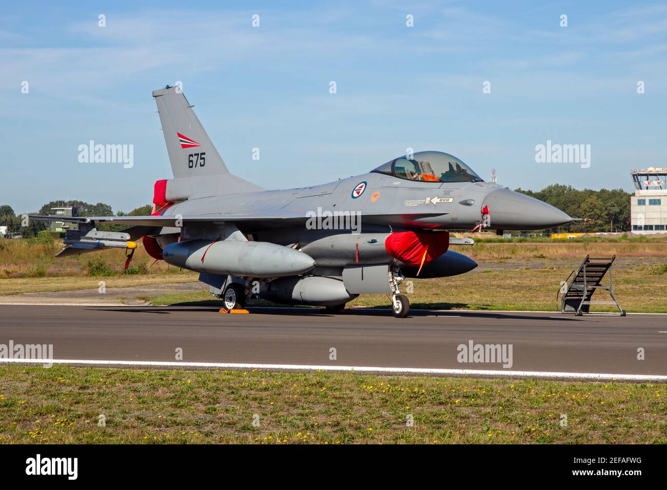 Royal Norwegian Air Force F-16 fighter aircraft on the tarmac of Kleine-Brogel Airbase. Belgium - September 14, 2019. Stock Photo