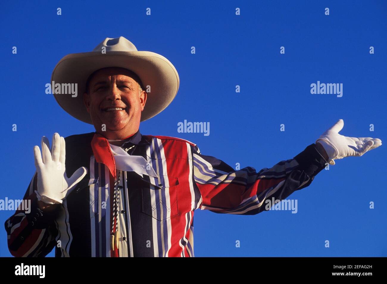 Portrait of a mature man gesturing, Texas, USA Stock Photo