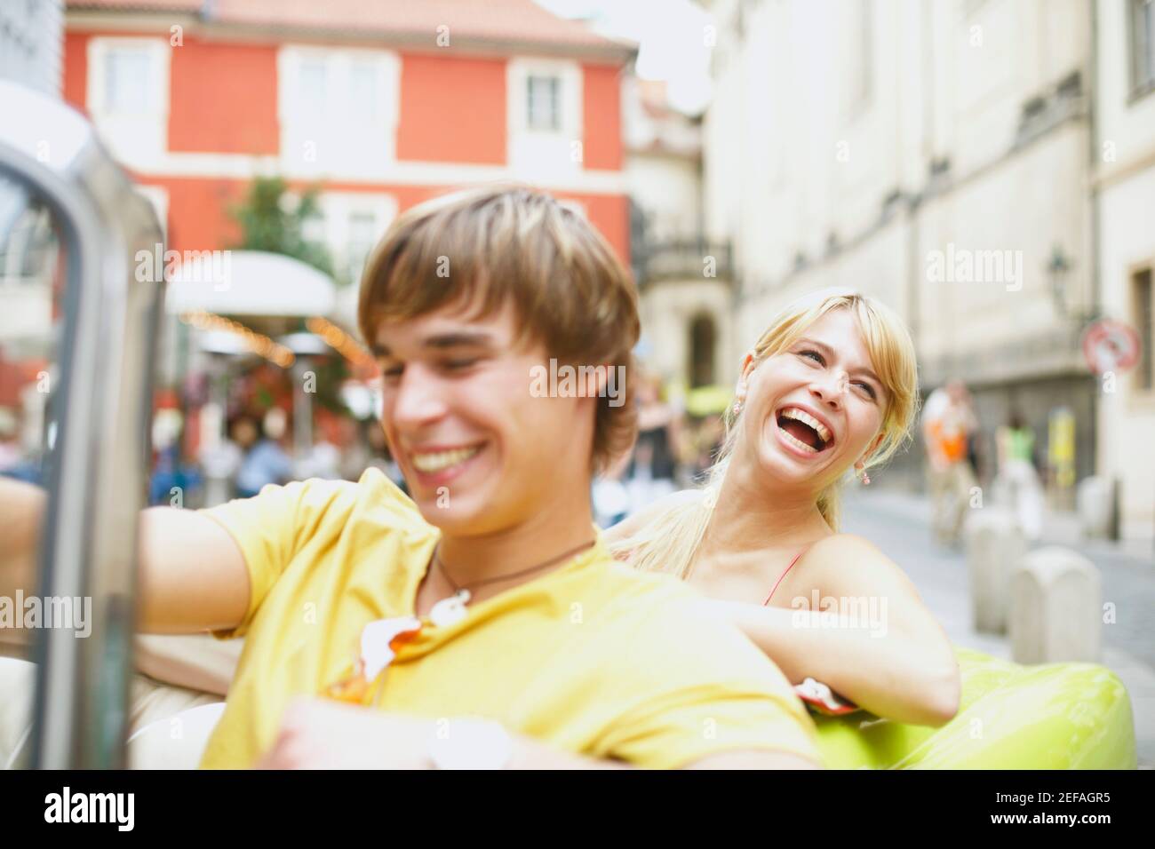 Young couple in a car Stock Photo