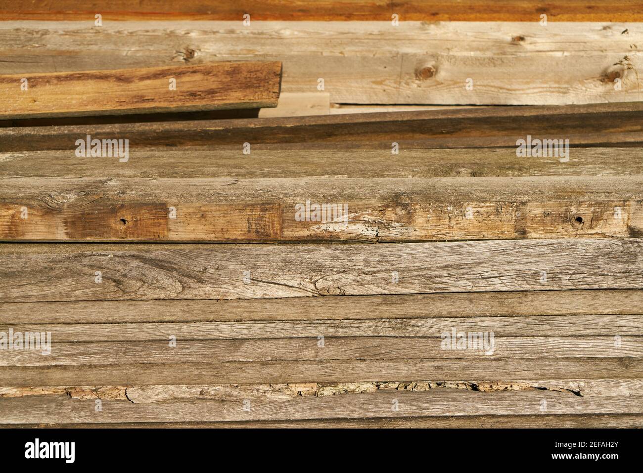 Storage of lots of wood planks for carpentry workshop Stock Photo