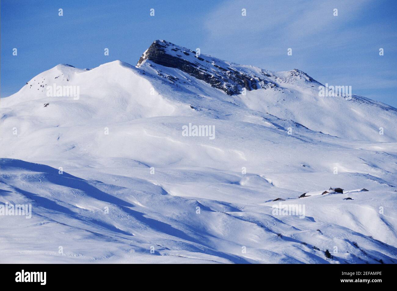 Low angle view of a snowcapped mountain, Swiss Alps, Davos, Graubunden Canton, Switzerland Stock Photo