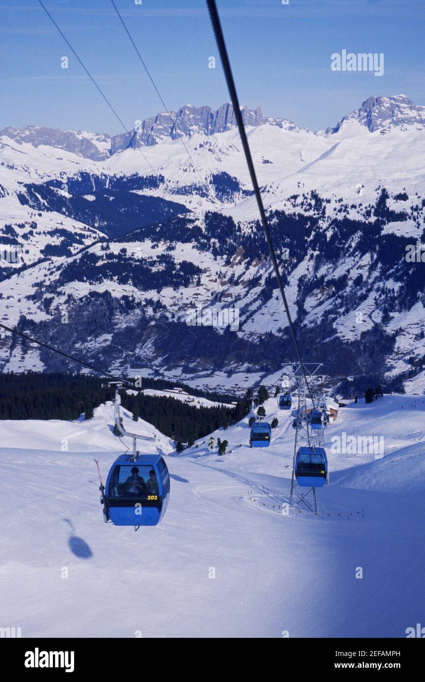 High angle view of ski lifts, Davos, Graubunden Canton, Switzerland Stock Photo