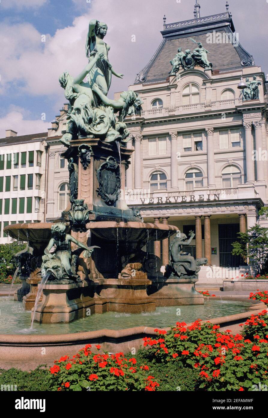 Fountain in front of a building, Appenzellerland Canton, Switzerland Stock Photo