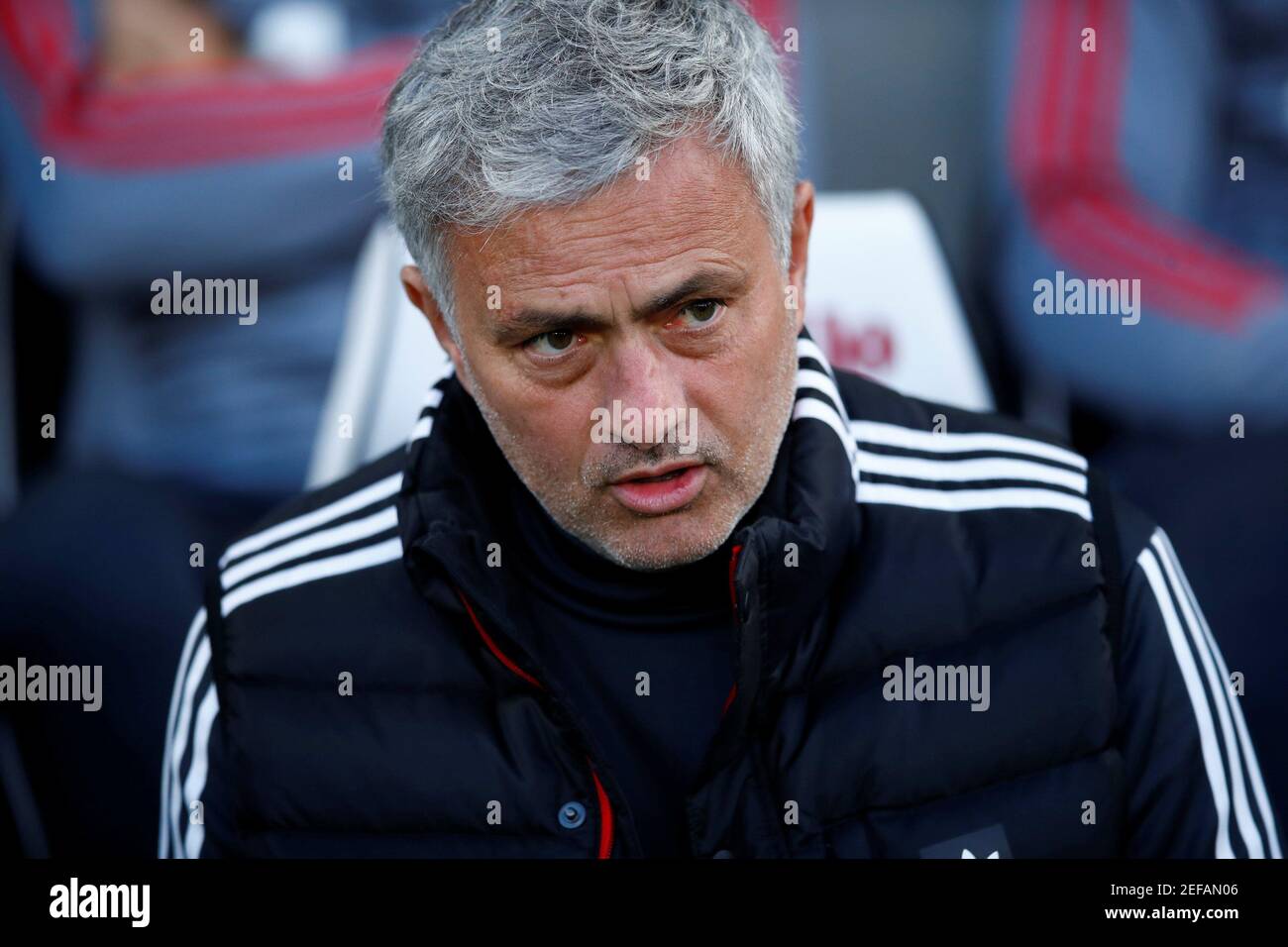 Soccer Football - Premier League - Brighton & Hove Albion v Manchester United - The American Express Community Stadium, Brighton, Britain - May 4, 2018 Manchester United manager Jose Mourinho before the match REUTERS/Eddie Keogh EDITORIAL USE ONLY. No use with unauthorized audio, video, data, fixture lists, club/league logos or "live" services. Online in-match use limited to 75 images, no video emulation. No use in betting, games or single club/league/player publications. Please contact your account representative for further details. Stock Photo