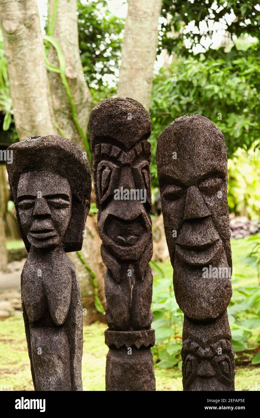 Close-up of carved stone statues, Fiji Stock Photo