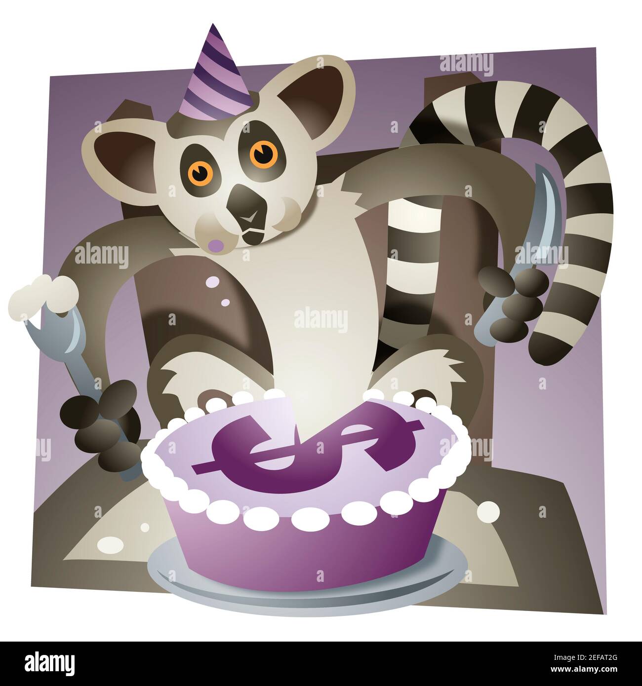 Close-up of a raccoon eating a birthday cake Stock Photo