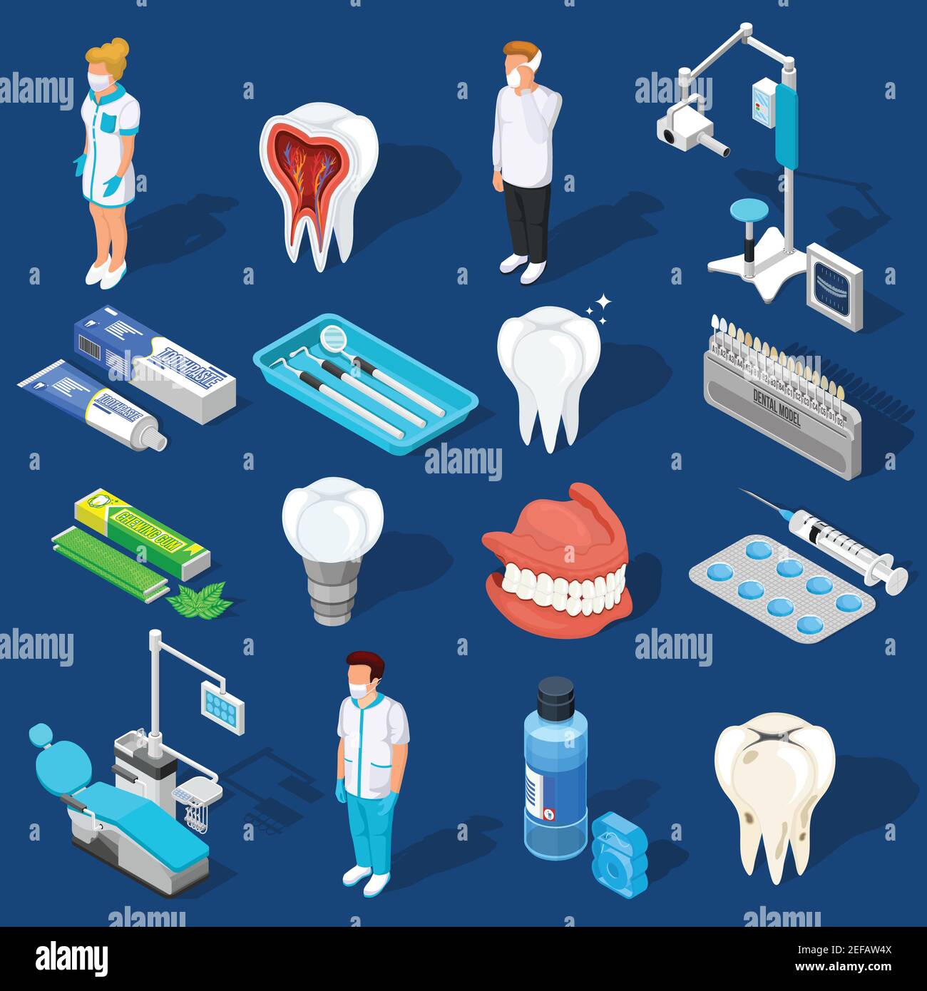 Isometric dentist icons collection with isolated medical personnel