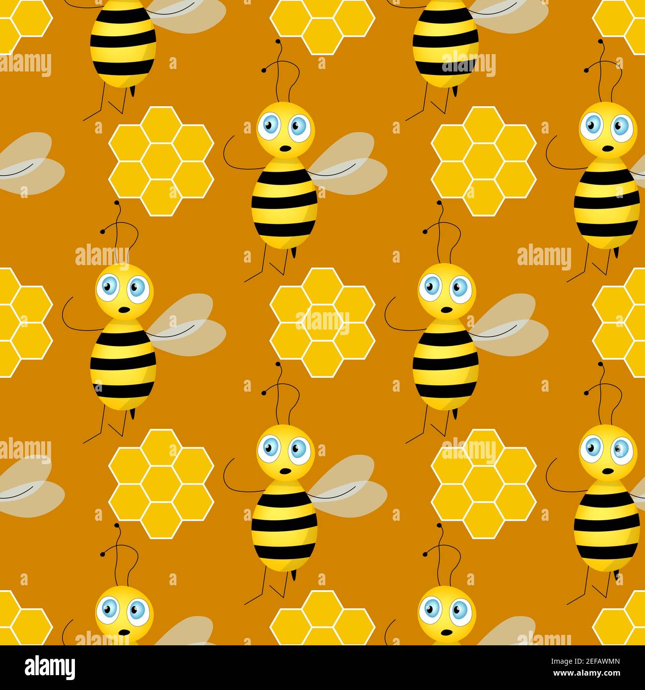 Seamless pattern with bees and honeycombs on brown background. Small ...