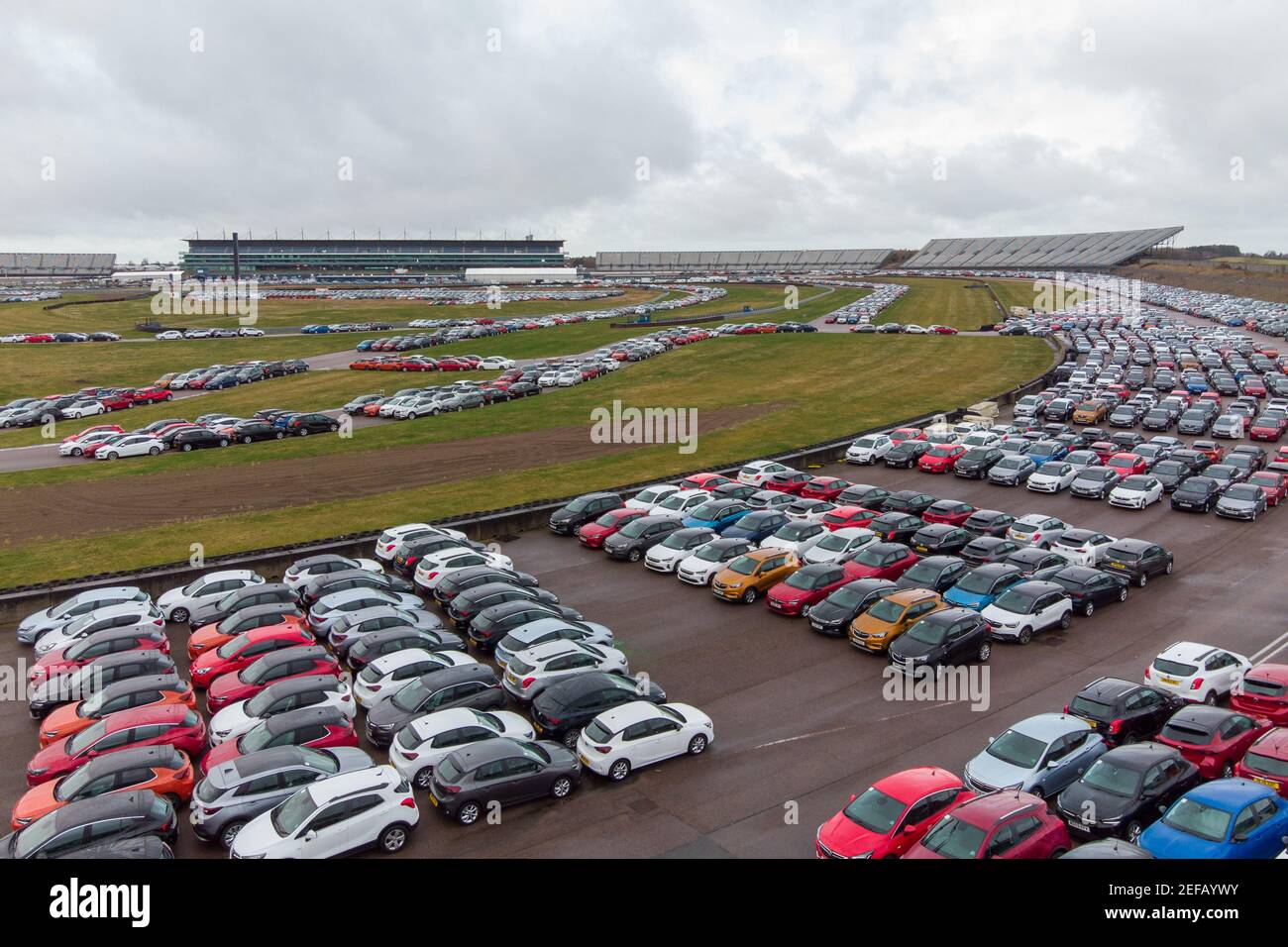 Thousands of cars parked at the Rockingham Logistics Hub in Corby