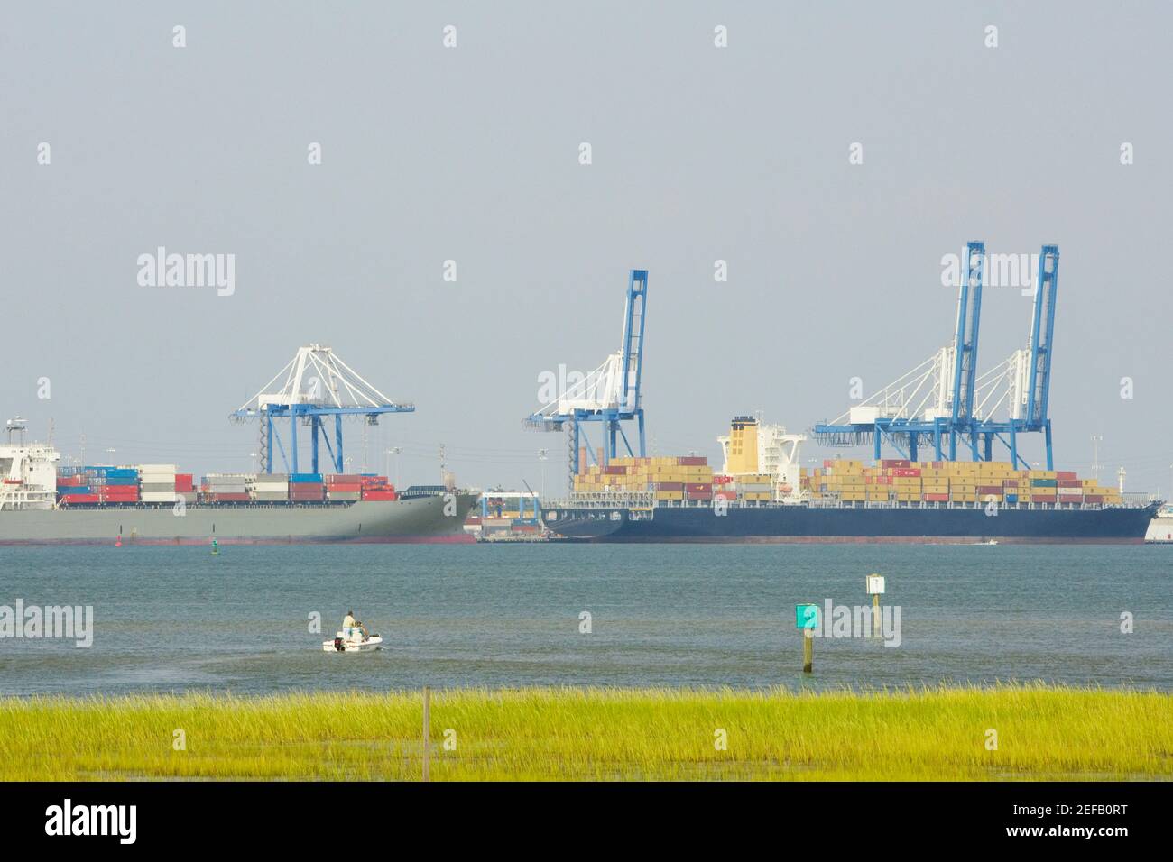 Container ships at a commercial dock, Charleston, South Carolina, USA Stock Photo