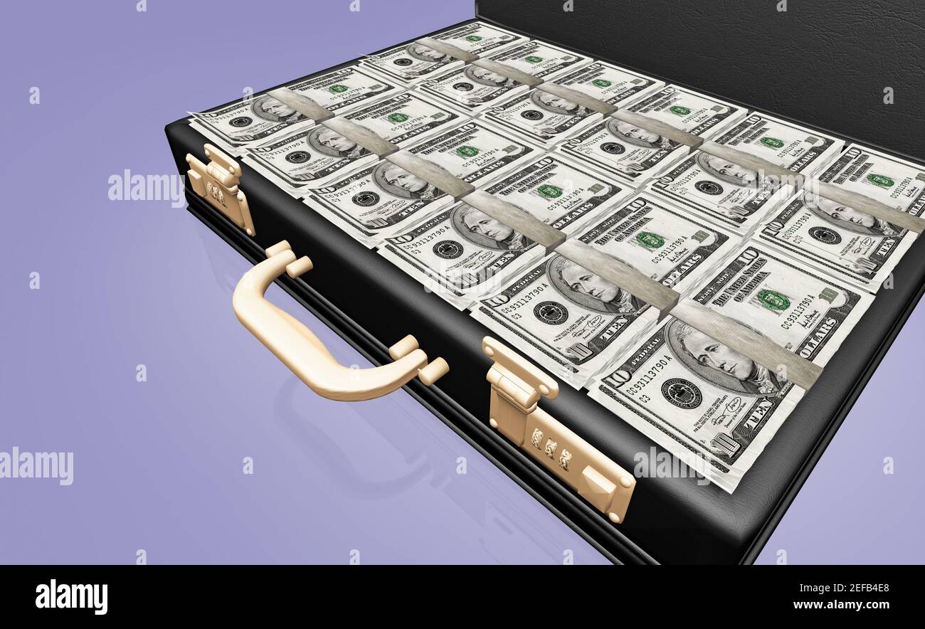 Closeup of American ten dollar bills in a briefcase Stock Photo Alamy