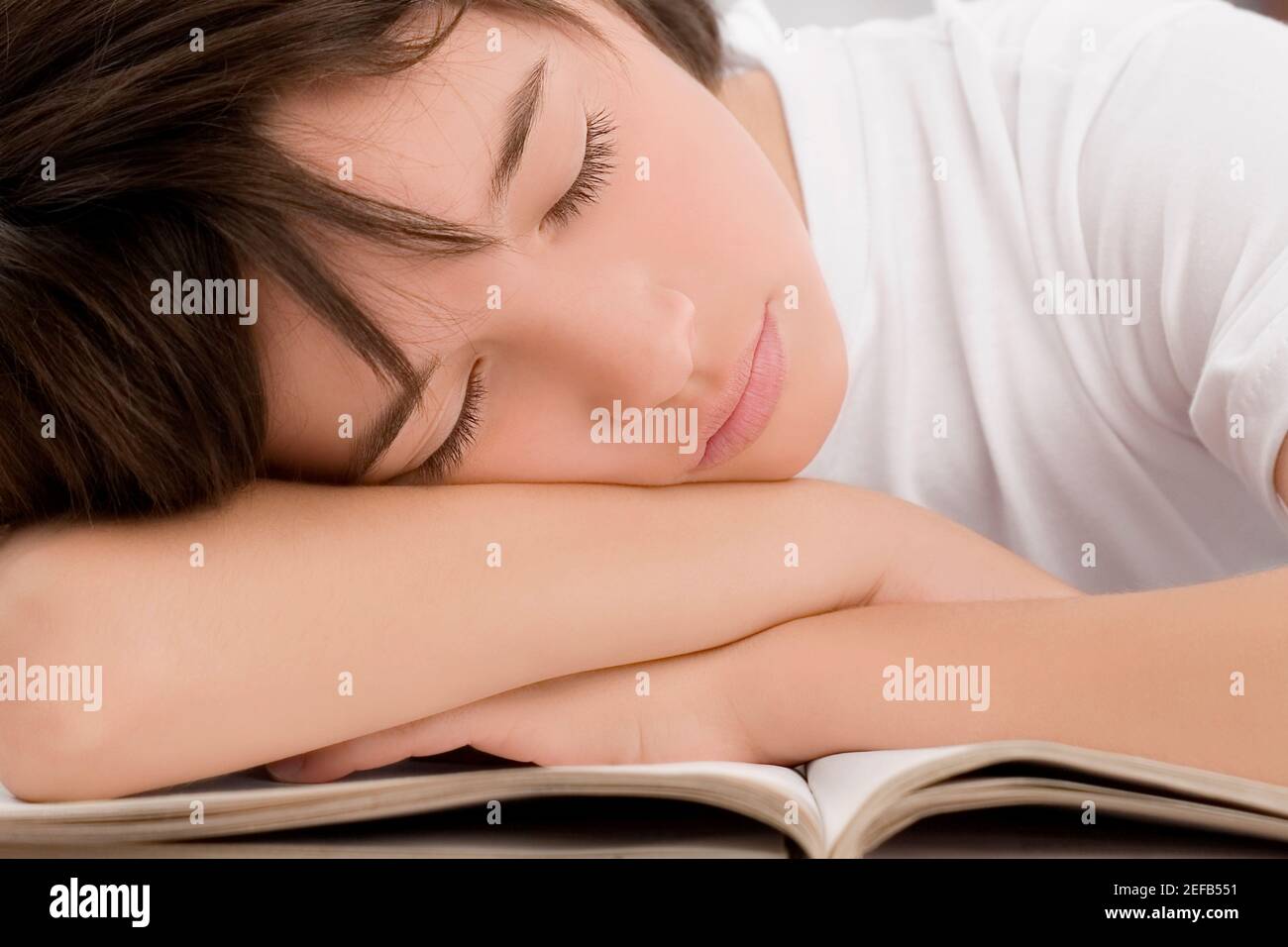 Close up of a schoolboy sleeping Stock Photo