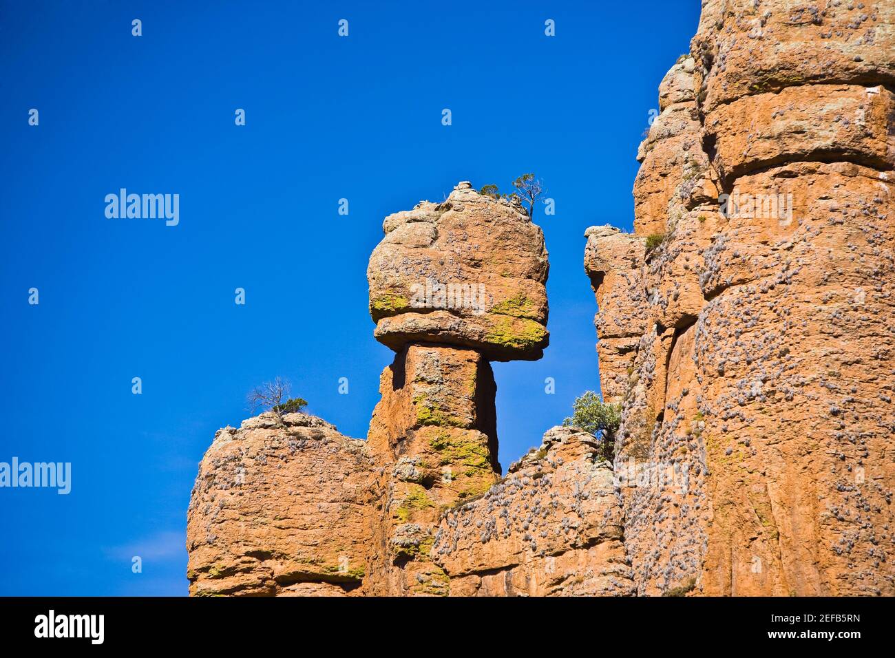 Low angle view of rock formations, Sierra De Organos, Sombrerete, Zacatecas State, Mexico Stock Photo