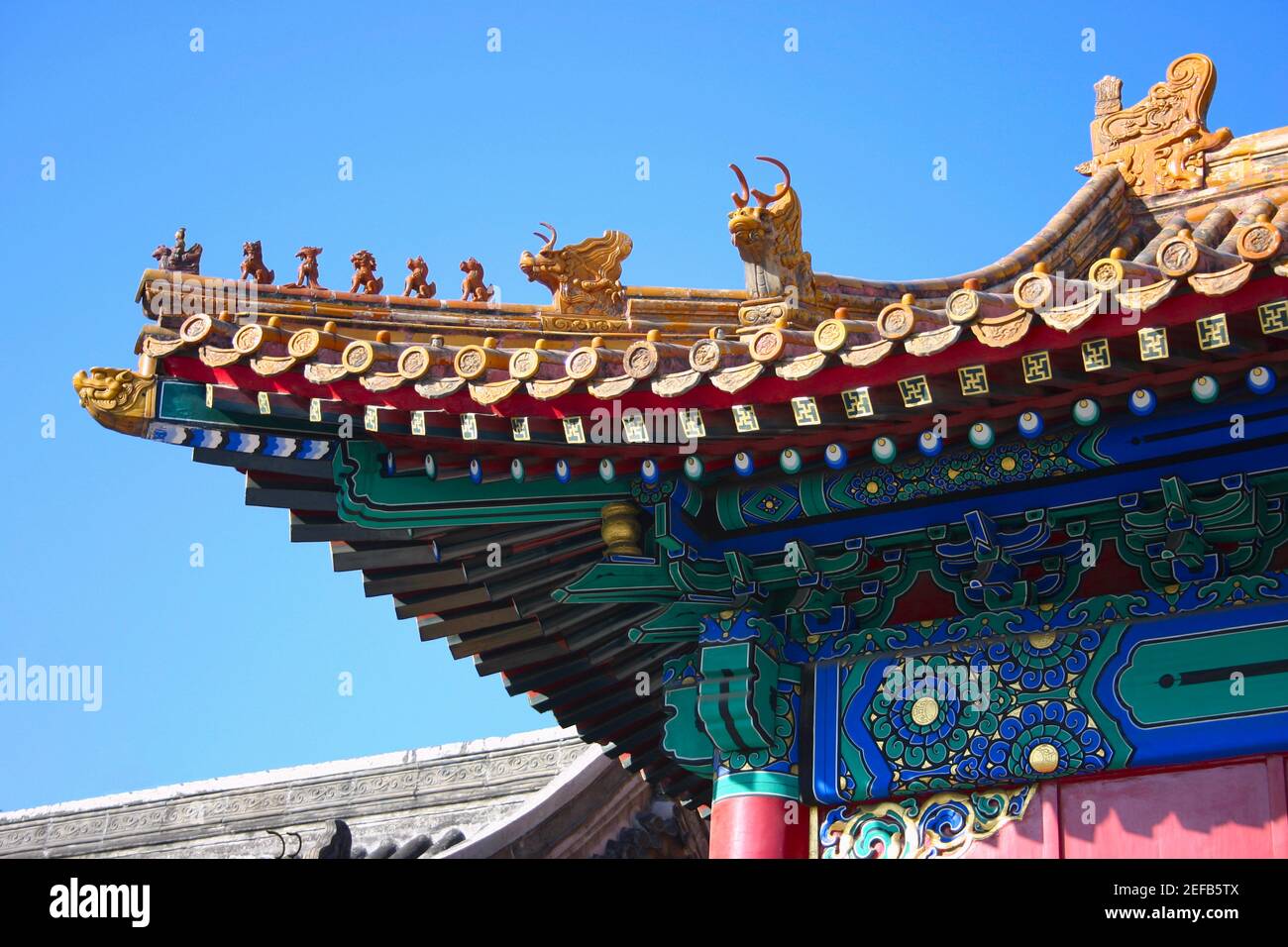 Low angle view of the roof of a palace, Forbidden City, Beijing, China Stock Photo