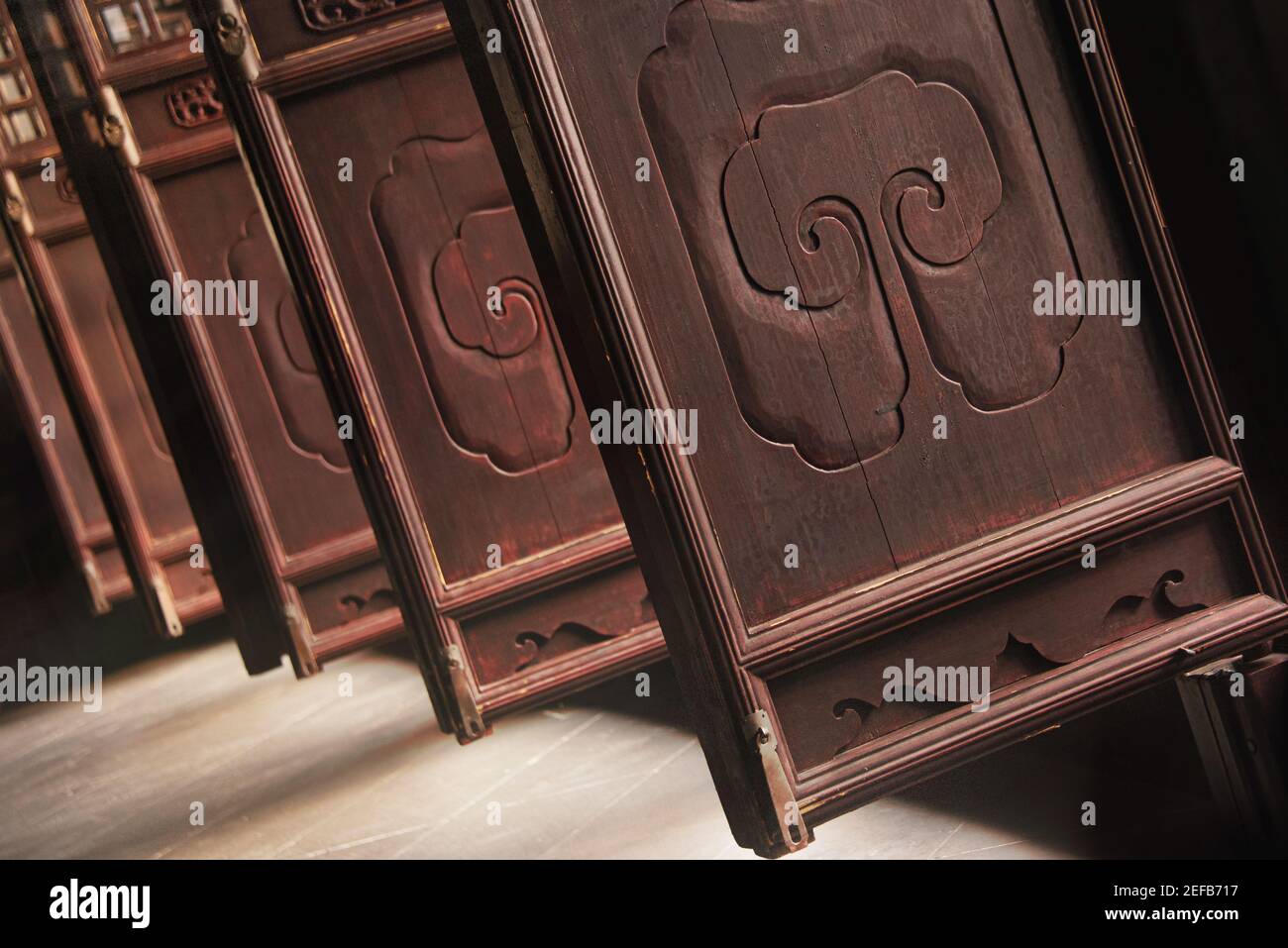 Traditional chinese wooden door at Suzhou,Jiangsu,China in afternoon. Stock Photo