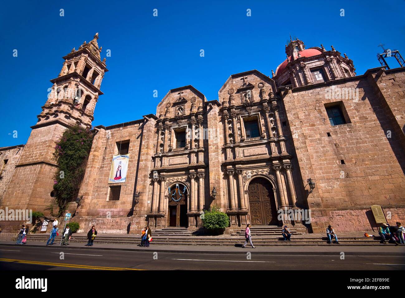 Low angle view of a church, Templo De Las Monjas, Morelia, Michoacan State, Mexico Stock Photo